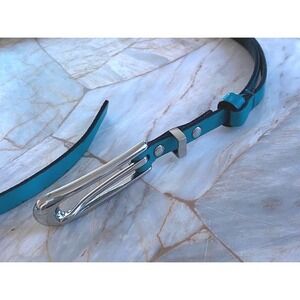Express Turquoise Blue Leather Skinny Belt Silver Buckle Made in England M/L